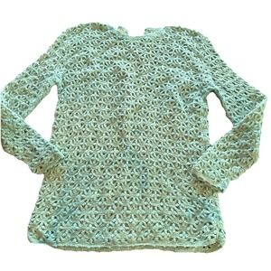 Cesare Collection Italy Cozy Vintage Crochet Crafted 100% Virgin Wool Blue  S/M